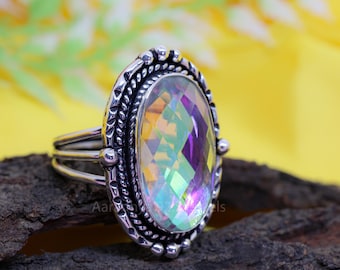 Handmade Angel Aura Quartz Ring: Sterling Silver Boho Gemstone Jewelry