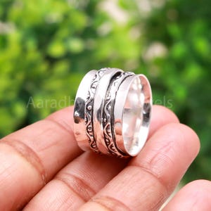 Sterling Silver Three Tone Spinner Ring: Fidget Anxiety Jewelry