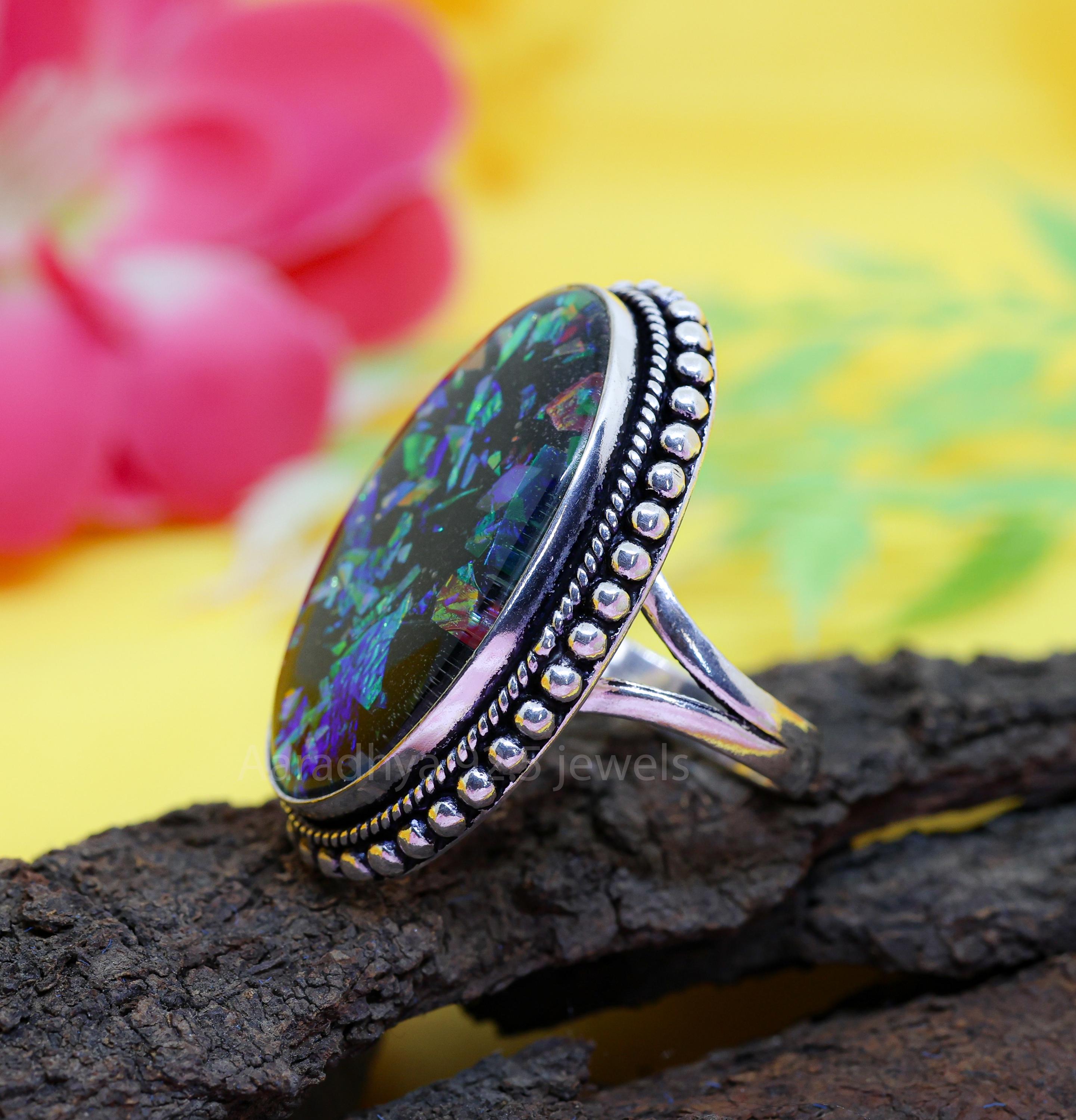 Anello con doppietto in argento sterling e opale australiano: gioielli fatti a mano in argento 925 - Italia