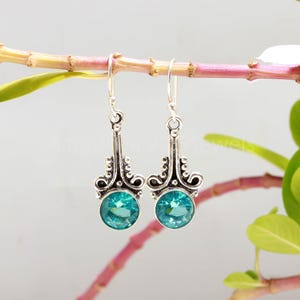 Blue Topaz Earring, 925 Sterling Silver Earring, Drop Dangle Silver Design Earring, Women Handmade Earring, Gift For Women Silver Earring