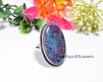 Natural Ruby in Kyanite Oval Ring – Sterling Silver Statement Jewelry