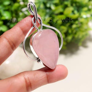 Rose Quartz Sterling Silver Pendant: Handmade Boho Gemstone Jewelry