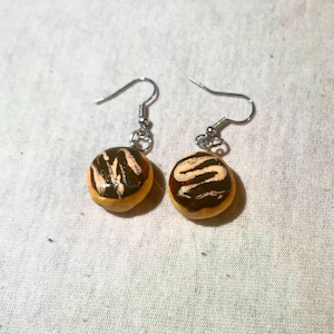 Boston Creme Donut Earrings, Handmade Polymer Clay Novelty Earrings