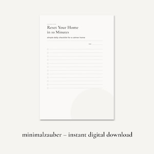 Reset Your Home in 10 Minutes Checklist, Minimalist Cleaning Checklist Printable, Daily Reset Routine, Simple Home Organization List PDF