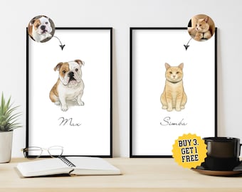 Retrato personalizado em aquarela para animais de estimação: arte memorial personalizada para cães e gatos (download digital)