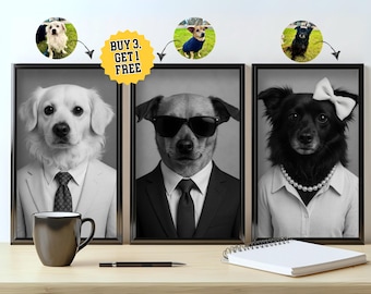 Tierportrait nach Foto: Lustiger Hund im Anzug Digital Art (24x36 PNG Download)