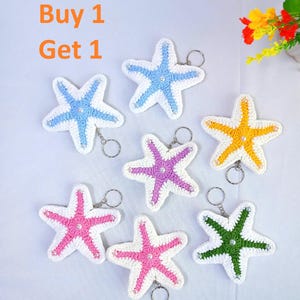 Buy 1 get 1, Handmade Starfish Crochet Keychain, Starfish Crochet Keychain, Sea Animals Crochet Keychain, Bag Charms