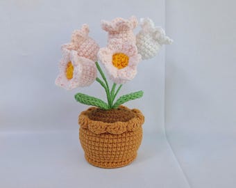 Handmade Crochet Flower Pot, Desk Decor Gift