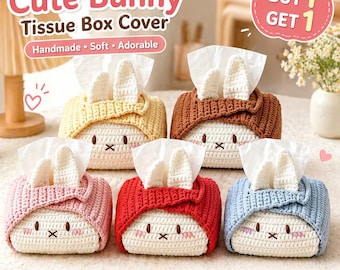 Handmade Crochet Bunny Tissue Box Cover, Cozy Home Decor
