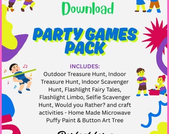Kids Party Games Pack: Treasure Hunts, Would You Rather?, Truth or Dare, Crafts - perfect for parties or just for fun (Digital Download)