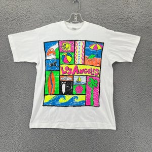 Vintage 90s Los Angeles T Shirt Adult M Single Stitch Fruit of the Loom USA READ