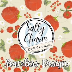 Tomatoes Seamless Design | Tomato Vine, Garden Sprout, Grow Food, Farm Table, Vegetable, Fruit, Flowers, Daisies, Sublimation, Fabric, Paper