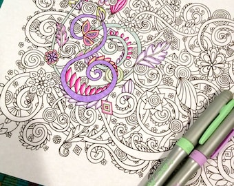 Adult Coloring Page Swirls and Flowers Doodle Design Zentangle - Etsy