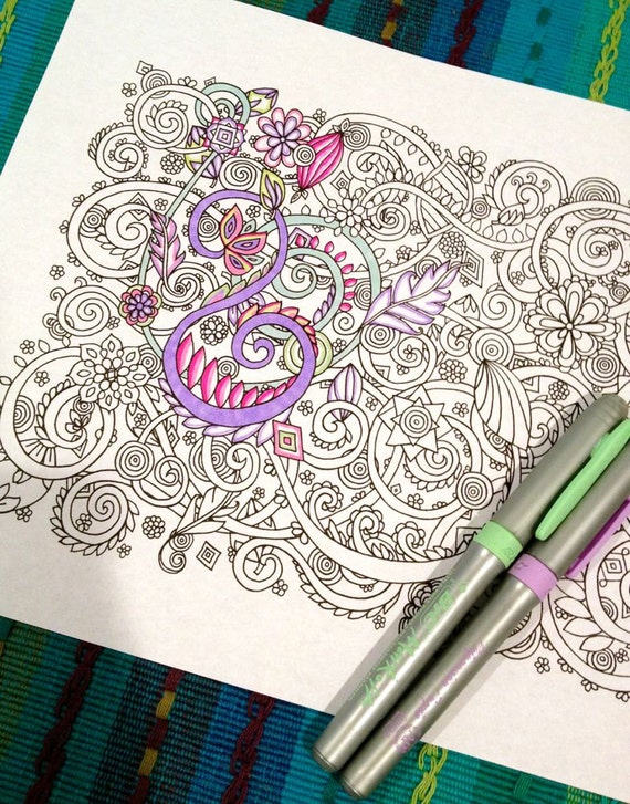 Adult Coloring Page Swirls and Flowers Doodle Design Zentangle | Etsy