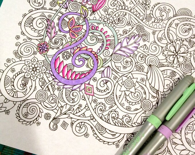 Adult Coloring Page Swirls and Flowers Doodle Design Zentangle ...