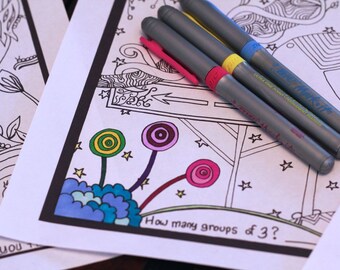 Set of 3 Kids Printable Activity Sheets Digital Coloring Workbook Page Instant Download Original Art #2