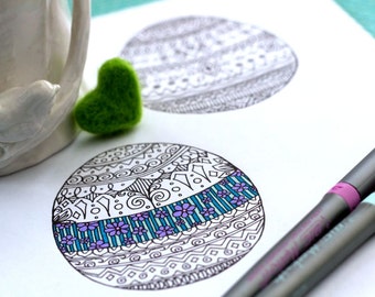 Huevo de Pascua y conejito para colorear página conjunto adulto niño vacaciones patrón diseño imprimible descarga instantánea