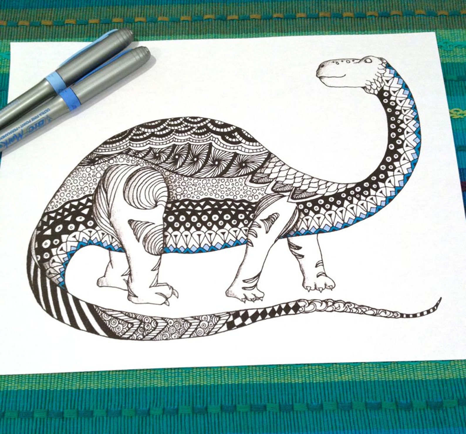 Dinosaur Coloring Page Zentangle Kids Adult Doodle Design Etsy