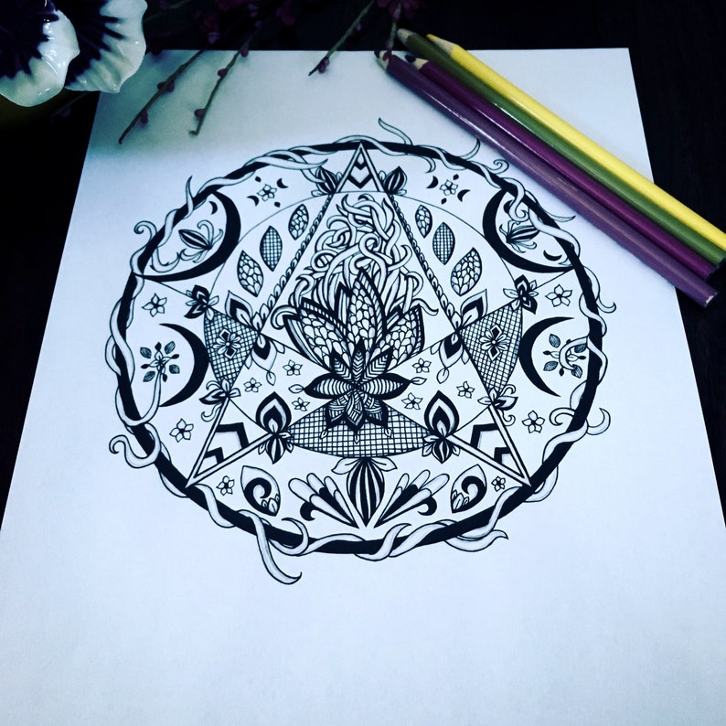 Crescent Moons Adult Coloring Page Set Original Art ...