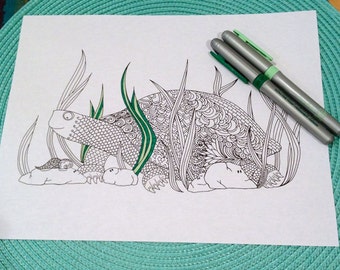 Turtle Coloring Page Zentangle Kids Adult Animal Doodle Design Printable Instant Download Zen Art The
