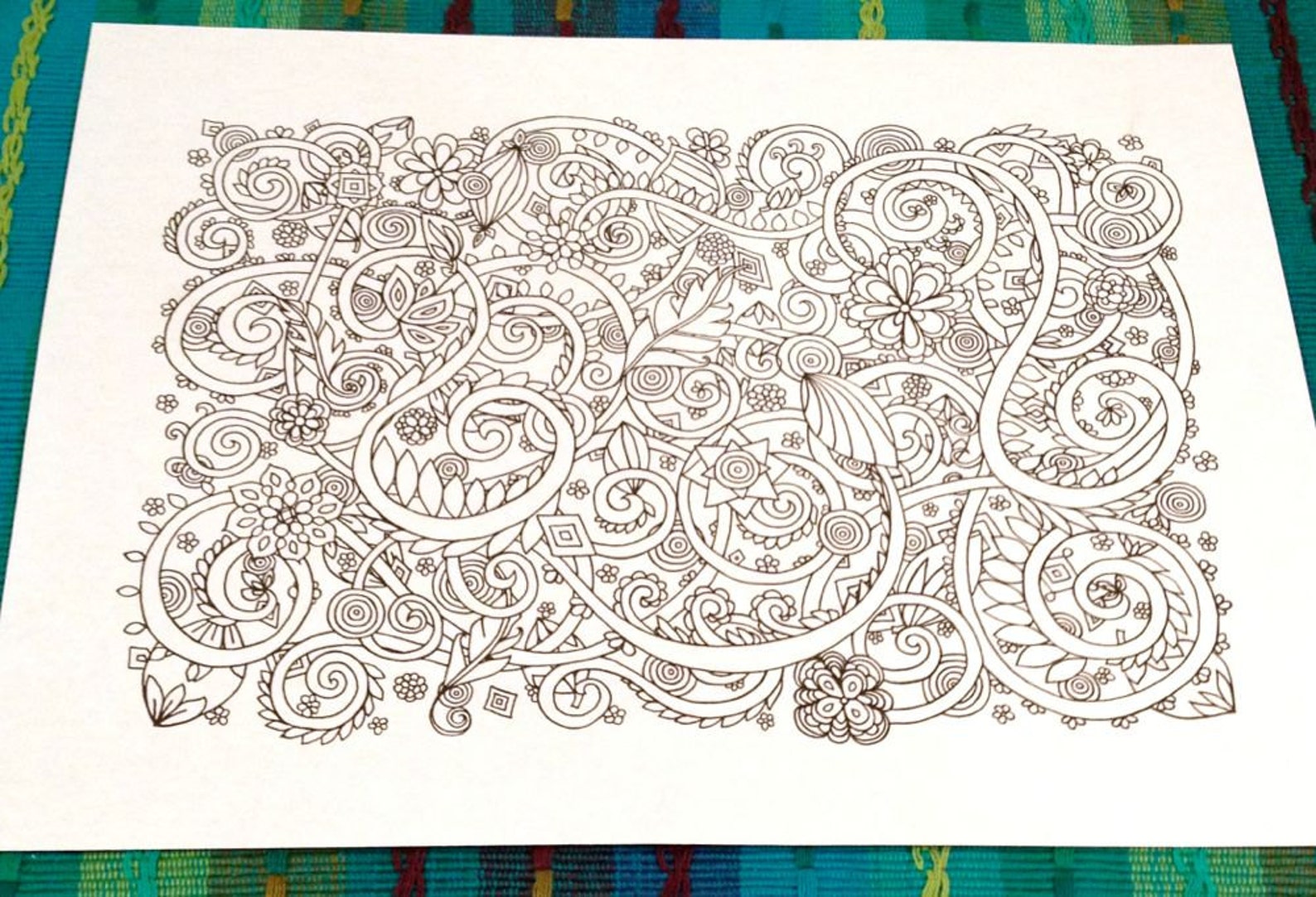 Adult Coloring Page Swirls and Flowers Doodle Design Zentangle | Etsy