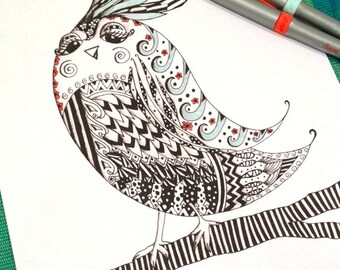 Bird Coloring Page Zentangle Kids Adult Doodle Design Printable Instant Download Animal Activity