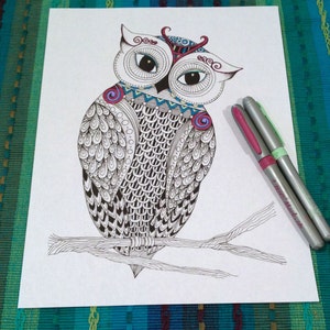 Adult Coloring Page Owl Zentangle Doodle Design Printable Instant Download Kids Animal Activity image 1