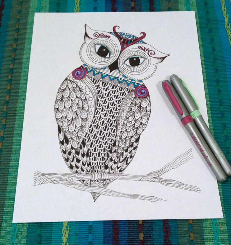 Adult Coloring Page Owl Zentangle Doodle Design Printable Instant Download Kids Animal Activity image 1