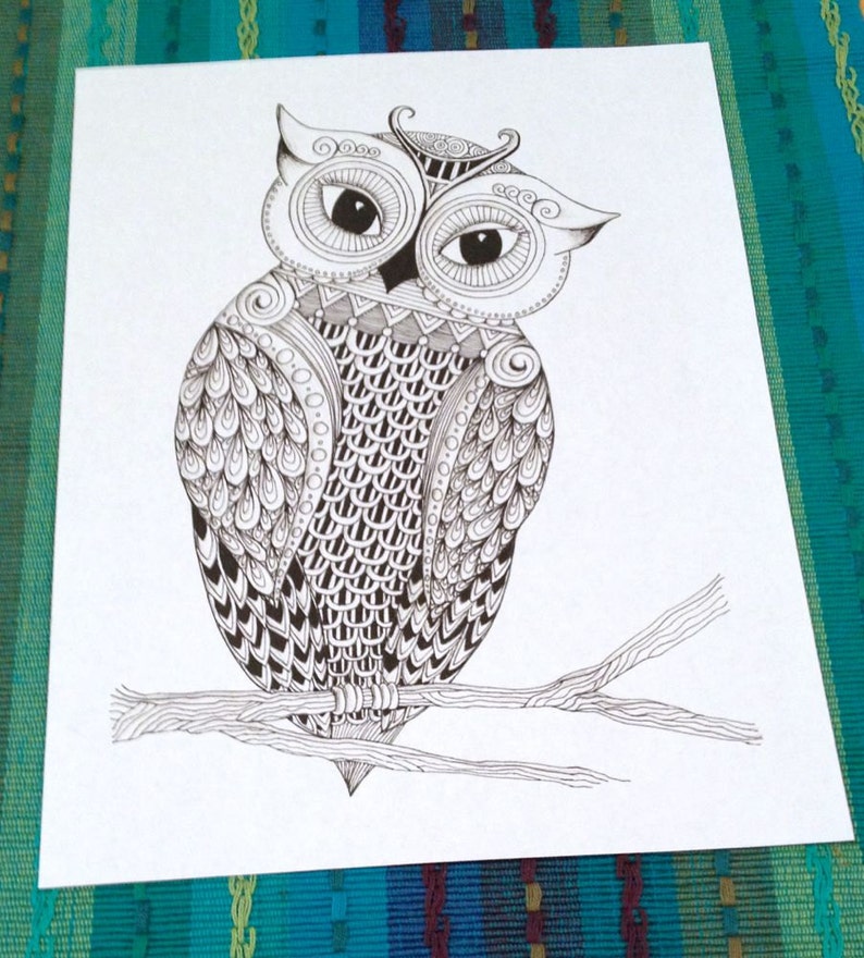 Adult Coloring Page Owl Zentangle Doodle Design Printable Instant Download Kids Animal Activity image 3