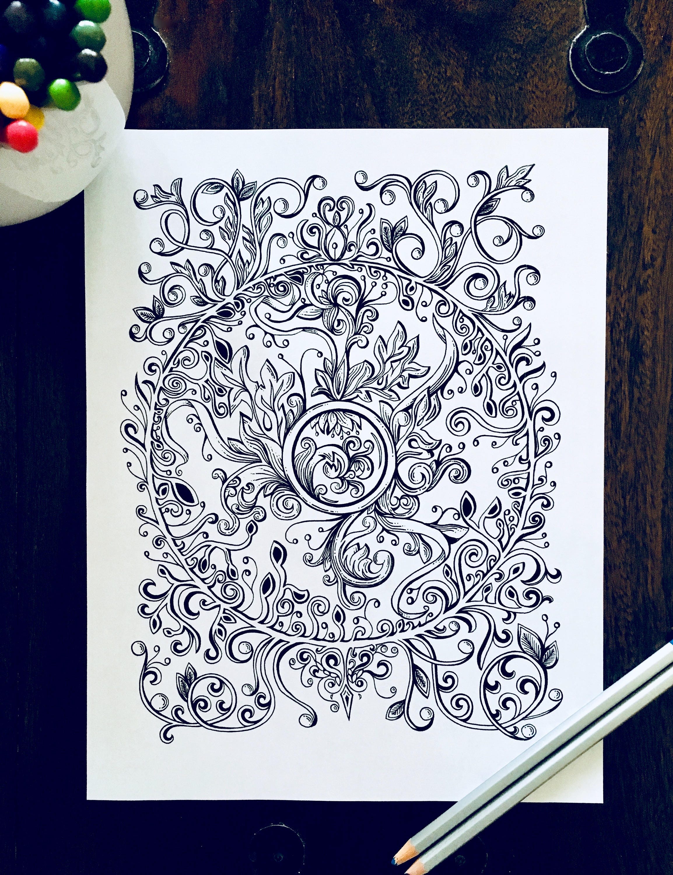 Adult Coloring Vine Page Swirl Design Original Nature Art Leaf ...
