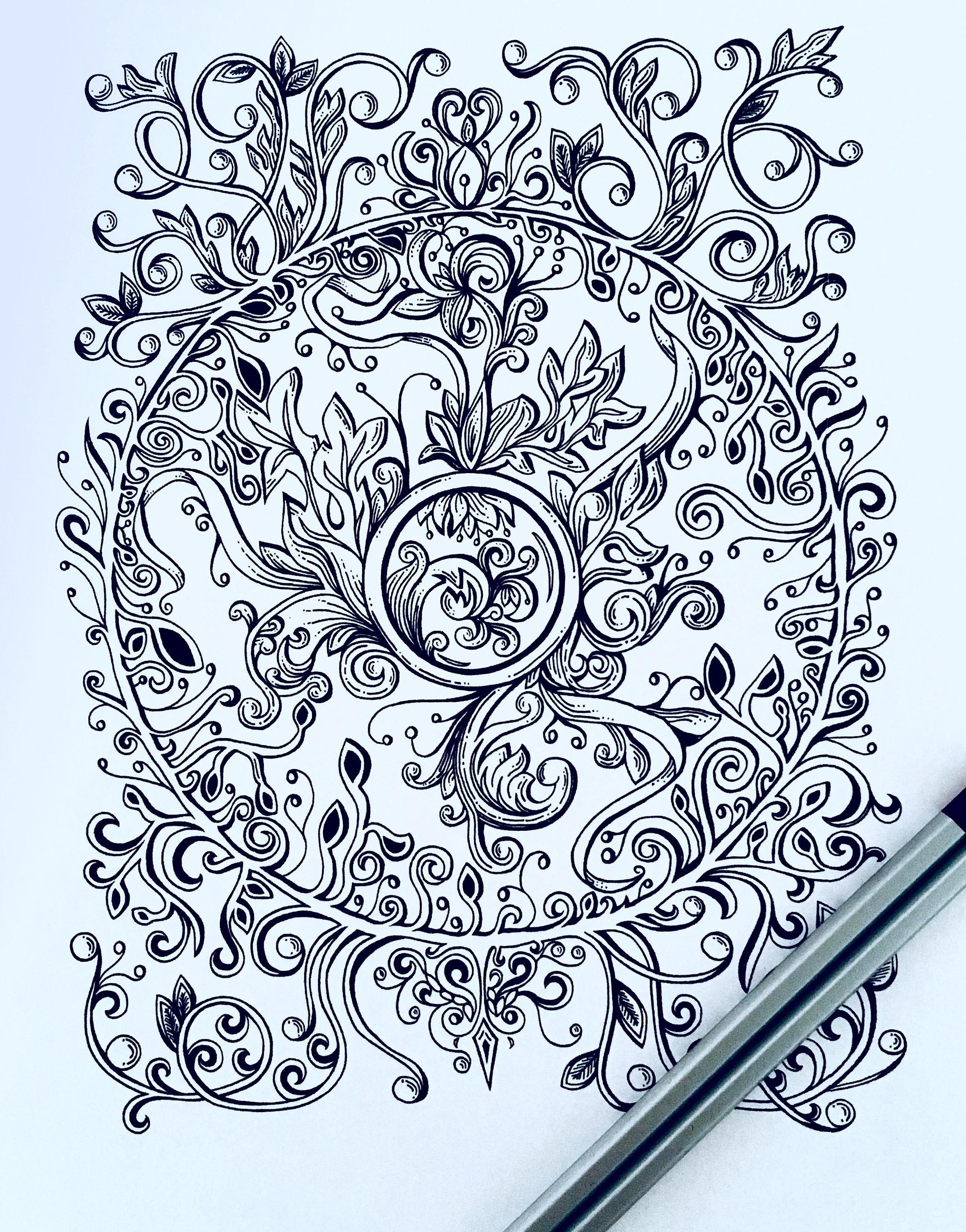 Adult Coloring Vine Page Swirl Design Original Nature Art Leaf ...