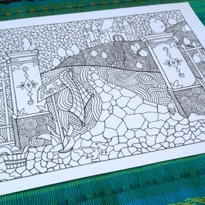 Coloring Page Doodle Castle Scene Nature Design Adult Kids Printable Drawing Art Activity image 2