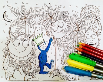 Wo die wilden Kerle inspiriert sind Malseiten für Kinder Aktivität Instant Download