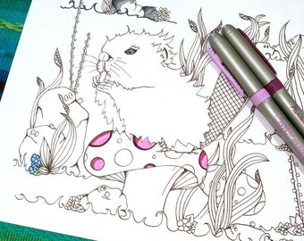 Coloring Page Baby Beaver Woodland Printable Drawing Kids Adult Art Activity