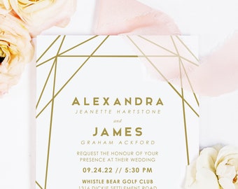 Modern Gold Wedding Invitation, Geometric Wedding Invite, Modern Wedding Save the Date Card, Geometric Wedding Announcement, Gold Foil