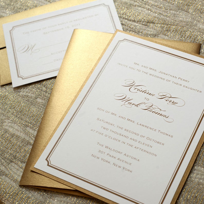 Gold Wedding Invitation Printable Gold Foil Wedding Etsy