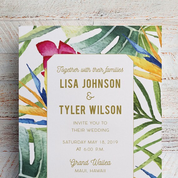 Beach Wedding Invitation Tropical Wedding Invitation Etsy