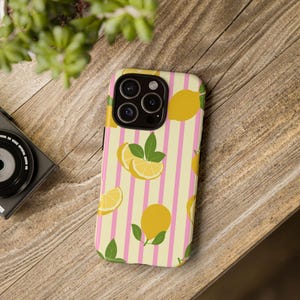 Lemon Striped Phone Case | Tough Cases | Cute iPhone Cover | Summer Vibes | Gift for Her | Trendy Accessory | Fun Phone Protector