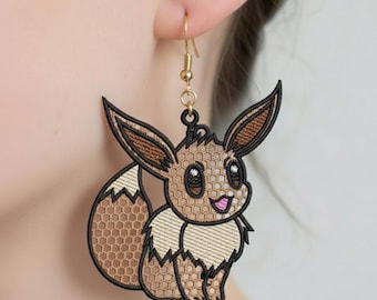 FSL Evoli Pokemon Ohrringe, Maschinenstickerei, Evoli Stickdatei, Anime Schmuck Muster, 3 Größen, Instant Download