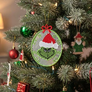 FSL Christmas Grinch Lace Ornament Machine Embroidery Design 5x5 (Digital Download) 4size