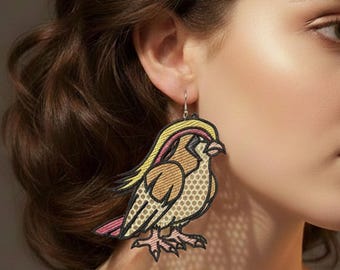 FSL Pidgeot Pokemon Ohrringe, Maschinenstickerei, Pidgeot Stickdatei, Anime Schmuck Muster, 3 Größen, Instant Download