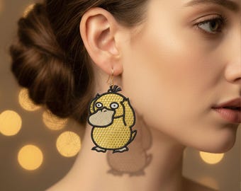 FSL Psyduck Pokemon Ohrringe, Maschinenstickerei, Pidgeot Stickdatei, Anime Schmuck Muster, 3 Größen, Instant Download