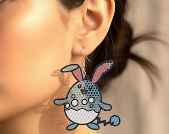 FSL Clefairy Pokemon Ohrringe, Maschinenstickerei, Clefairy Stickdatei, Anime Schmuck Muster, 3 Größen, Instant Download