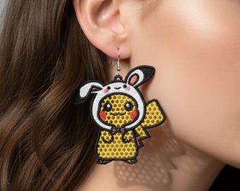 FSL Pikachu Embroidery Ohrringe, Anime Schmuck Design (Digitaler Download)