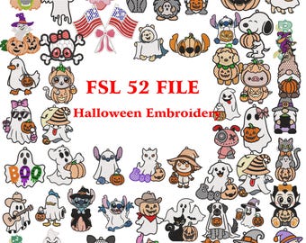 FSL-paket Halloween-prydnadsbroderidesign direkt nedladdning i 3 storlekar