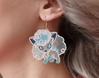 FSL Vulpix Pokemon Ohrringe, Maschinenstickerei, Alola Vulpix Stickdatei, Anime Schmuck Pattern, 3 Größen, Instant Download