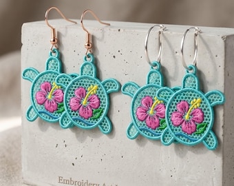 FSL Broderidesign med örhängen av havssköldpaddor, dekorativ broderad hängande prydnad (digital nedladdning) storlek 4