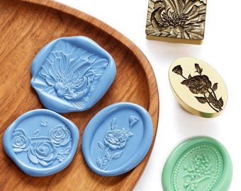 Lasergravure serie lakzegelstempel, bloemenzegel, lakzegelstempel trouwuitnodiging, lakzegelstempelset trouwuitnodiging, zegel envelop decoratie, zegel vakantie cadeaukaart