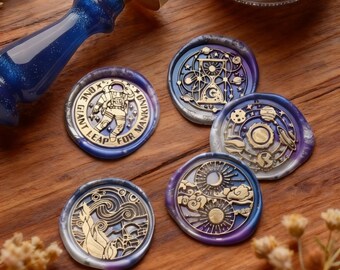 Sello de laca vintage, kit de sellos de lacre, sello de la serie Universo Estrellado, sello personalizado, sello para decoración de invitaciones de boda o sobres.