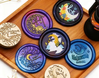 Night Sky Stars Series Wax Seal Stamp,Stars/Moon Seal,Wedding Invitation Wax Seal,Envelope Decoration Seal,Gift Card Seal